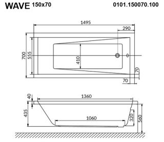 Гидромассажная ванна Whitecross Wave 0101.150070.100.RELAX.CR 150x70см Relax хром